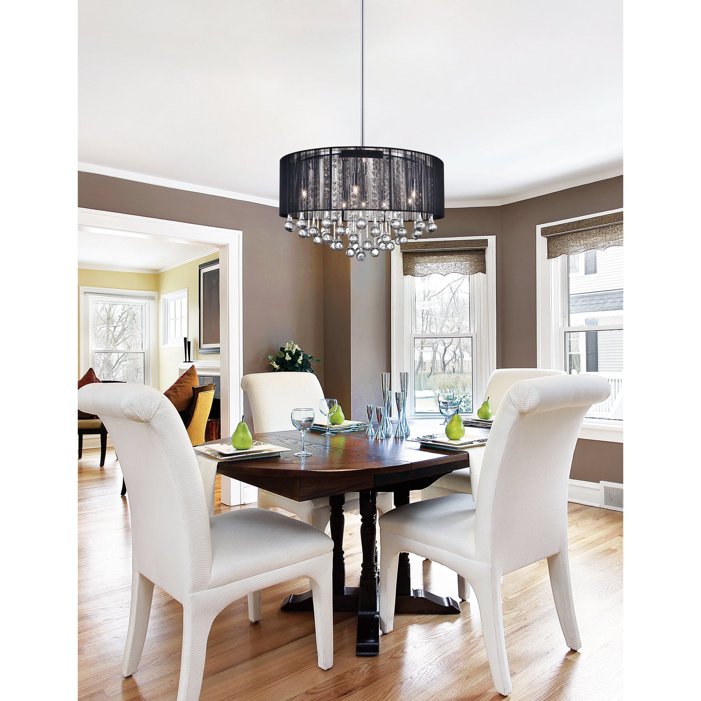 Water Drop 6 Light Drum Shade Chandelier