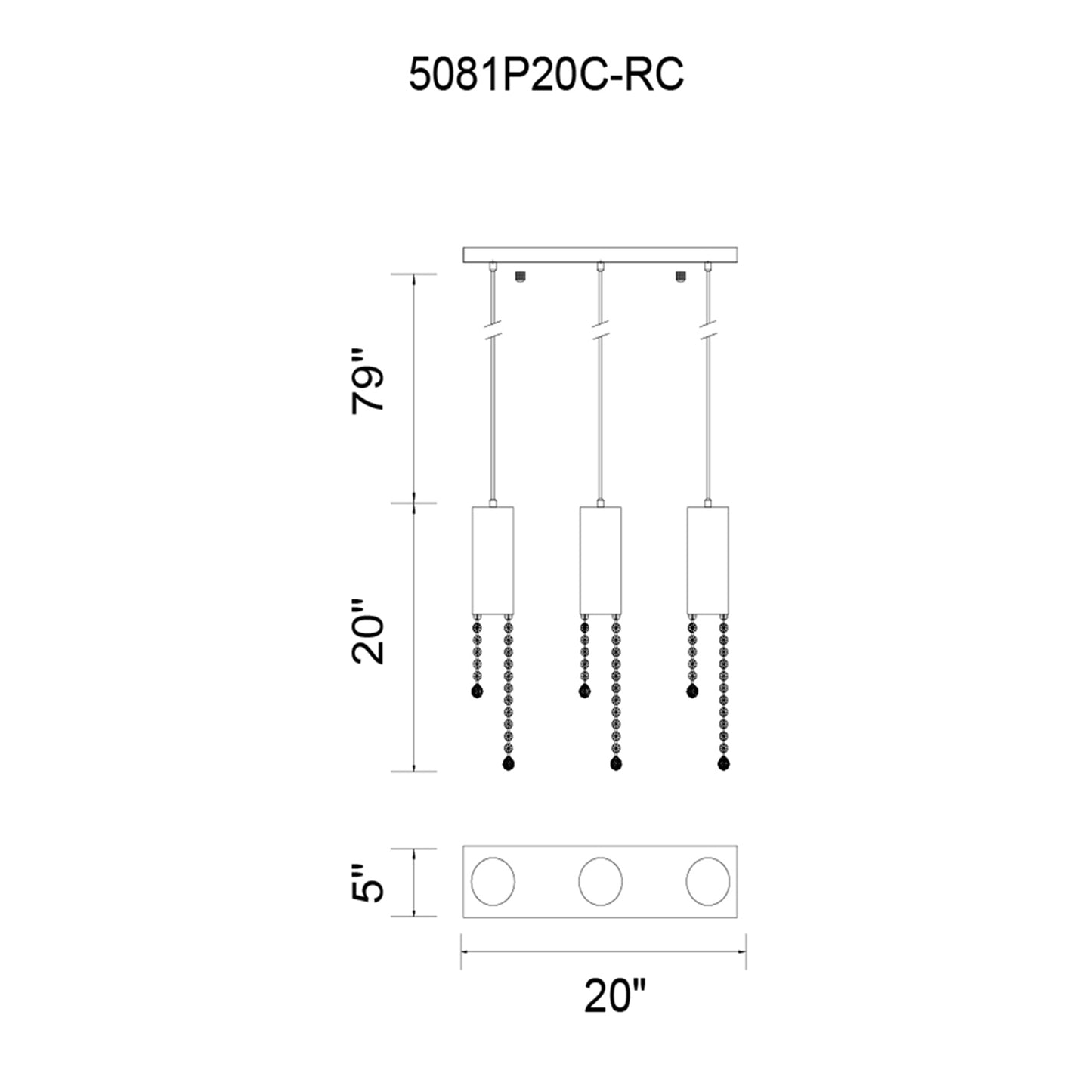 Suspension multi-lumières à 3 lampes extensible